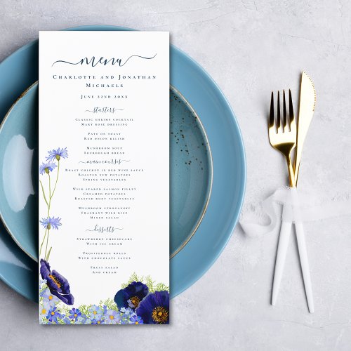 Modern Wildflower Blue Wedding Menu