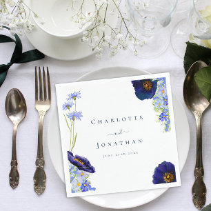Modern Wildflower Blue Wedding Napkins