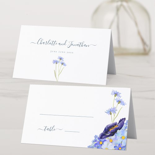 Modern Wildflower Blue Wedding Place Card