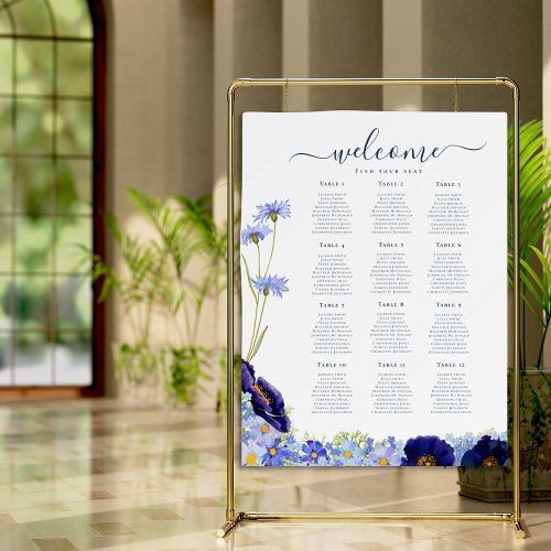 Modern Wildflower Blue Wedding Poster