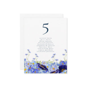 Modern Wildflower Blue Wedding Table Number Chart