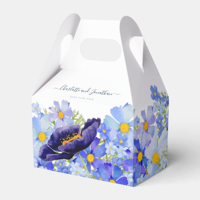 Modern Wildflower Blue Wedding Thank You Favor Boxes (Front Side)