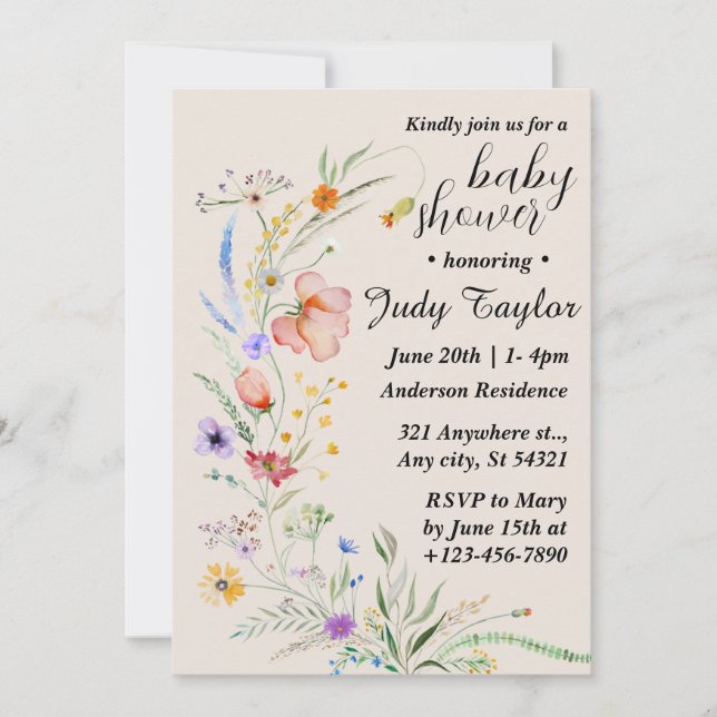 Modern Wildflower Boho Baby Shower Invitation (Front)