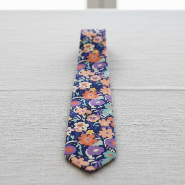 Modern Wildflower – Bold Funky Floral  Neck Tie (Blue floral necktie)