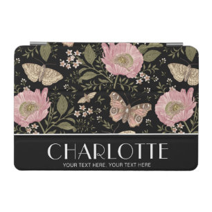 Modern Wildflower Botanical Black Floral Monogram iPad Mini Cover