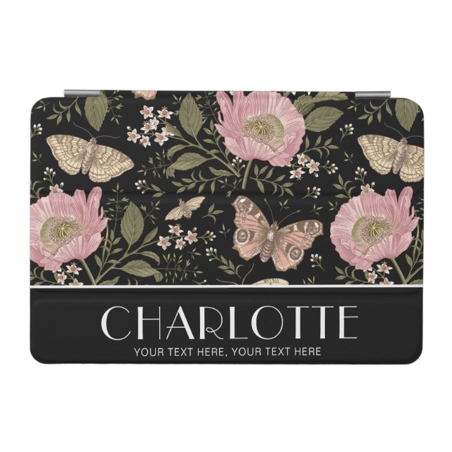 Modern Wildflower Botanical Black Floral Monogram iPad Mini Cover (Horizontal)