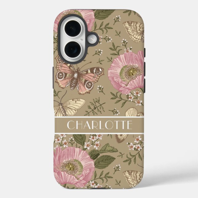 Modern Wildflower Botanical Floral Brown Monogram Case-Mate iPhone Case (Back)