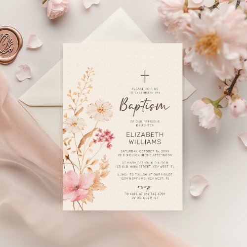 Modern Wildflower  Botanical Garden Baptism Invitation