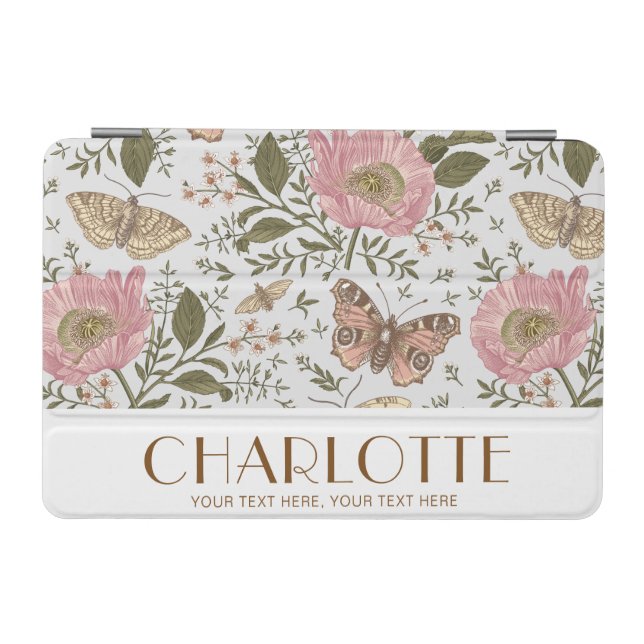 Modern Wildflower Botanical Grey Floral Monogram iPad Mini Cover (Horizontal)