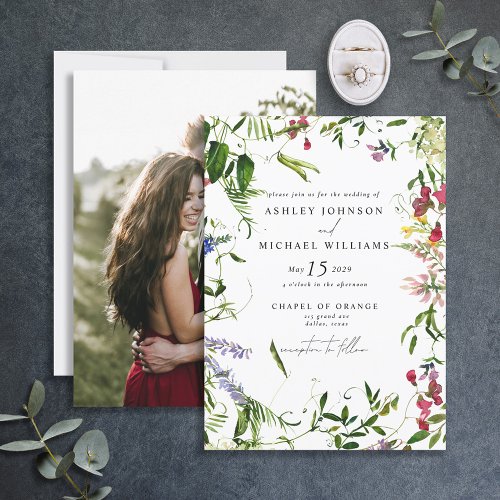 Modern Wildflower Botanical Photo Wedding Invitation