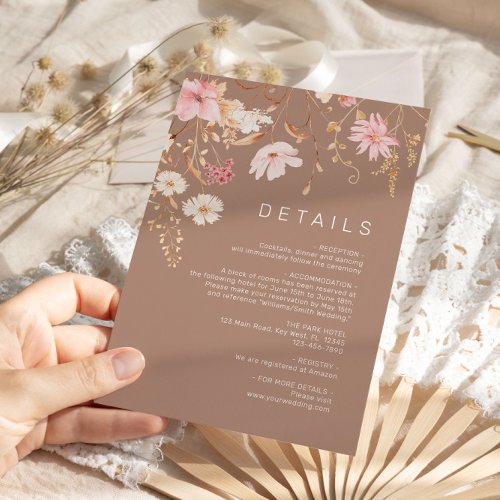 Modern Wildflower  Botanical Wedding Details Enclosure Card