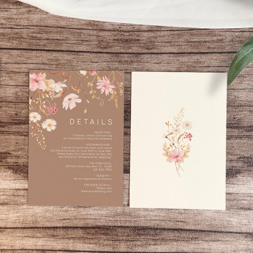 Modern Wildflower  Botanical Wedding Details Enclosure Card