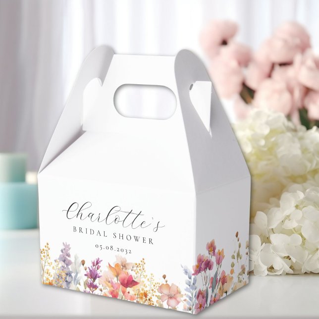 Modern, wildflower, bridal shower favor boxes (Modern, wildflower, bridal shower favor boxes with your name and date.)