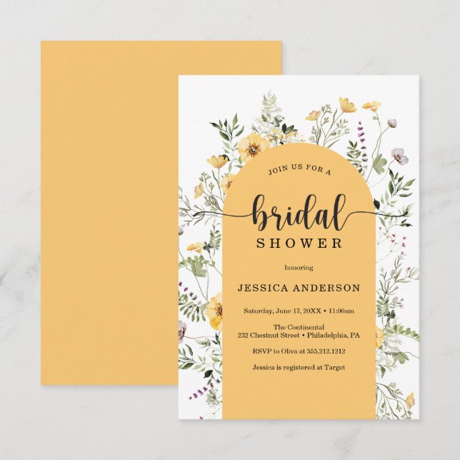 Modern Wildflower Bridal Shower Invitation Card (Front/Back)