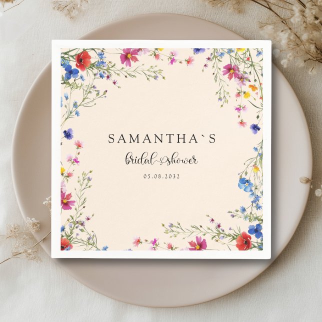 Modern Wildflower Bridal Shower Napkins (Modern Wildflower Bridal Shower Paper Plates)