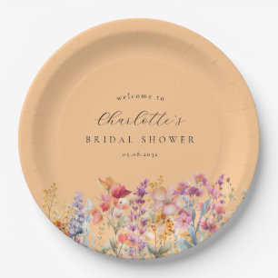 Modern, wildflower Bridal Shower Orange Paper Plates