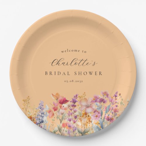 Modern, wildflower Bridal Shower Orange Paper Plates