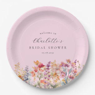 Modern, wildflower Bridal Shower Pink Paper Plates