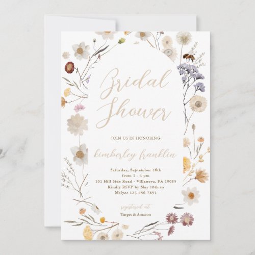 Modern Wildflower Bridal Shower Printed or Digital Invitation