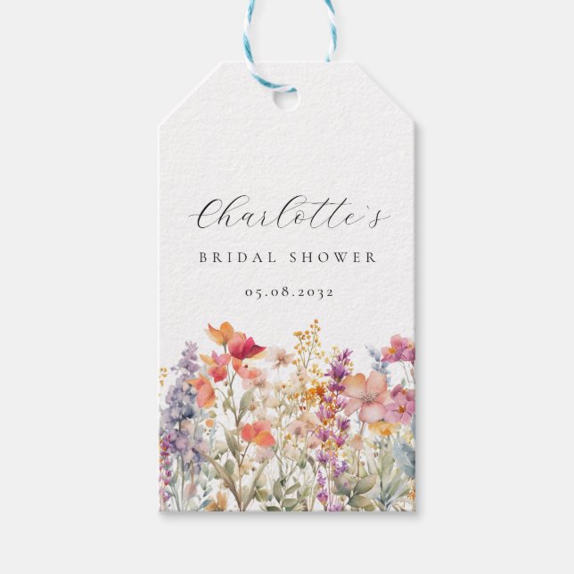 Modern, wildflower Bridal Shower Welcome Gift Tags (Front)