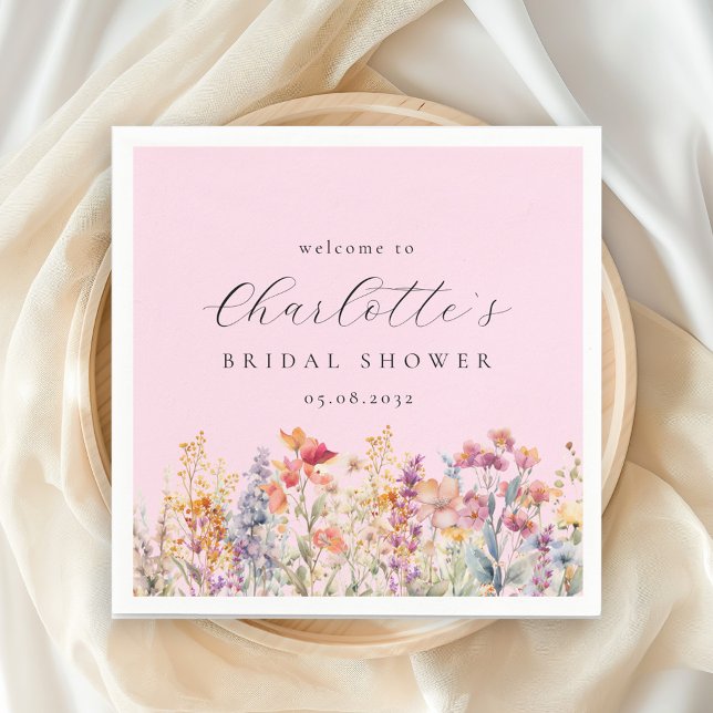 Modern, wildflower Bridal Shower Welcome Napkins (Creator Uploaded)