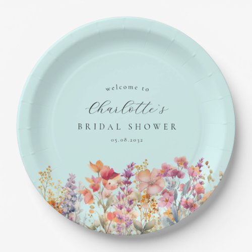 Modern, wildflower Bridal Shower Welcome Paper Plates