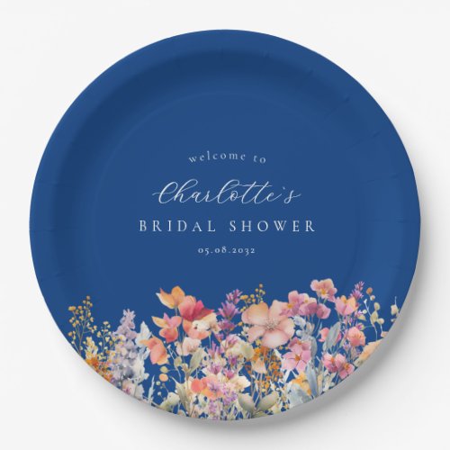 Modern, wildflower Bridal Shower Welcome Paper Plates