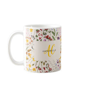 Modern wildflower colorful monogram floral coffee mug