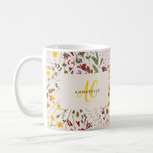 Modern wildflower colorful monogram floral coffee mug