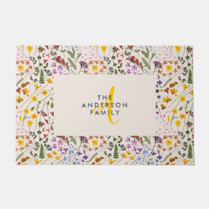 Modern wildflower colorful monogram floral doormat
