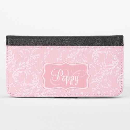 Modern wildflower damask pink cell flap wallet