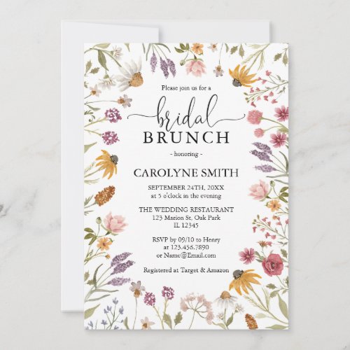 Modern Wildflower Elegant Boho Bridal Brunch Invitation