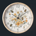 Modern Wildflower Floral Bee Stylish Chic Boho Clock<br><div class="desc">Modern Wildflower Floral Bee Stylish Chic Boho Bohemian Wall Clock features a trendy modern yellow watercolor wildflower floral with bumble bees. Created by Evco Studio www.zazzle.com/store/evcostudio</div>