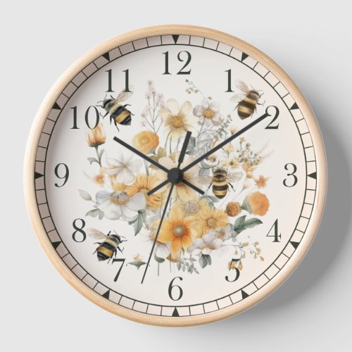 Modern Wildflower Floral Bee Stylish Chic Boho Clock