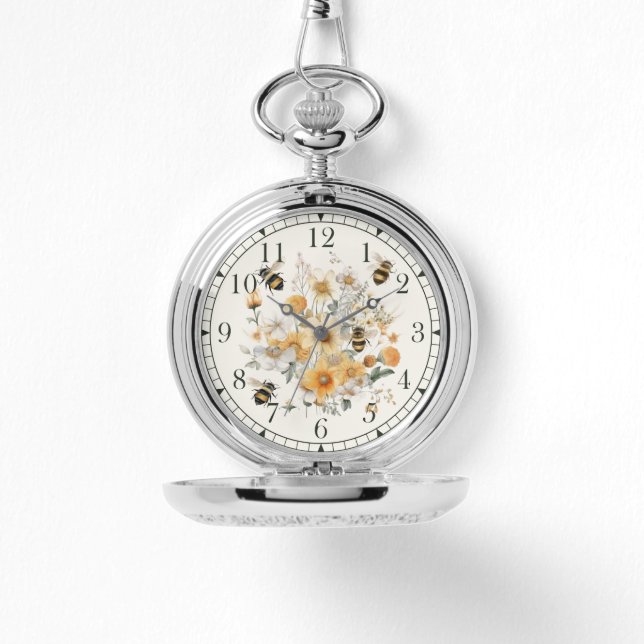 Modern Wildflower Floral Bee Stylish Chic Womans Watch (Front)