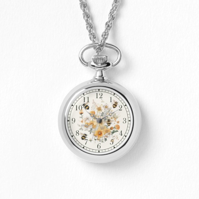 Modern Wildflower Floral Bee Stylish Chic Womans Watch (Front)