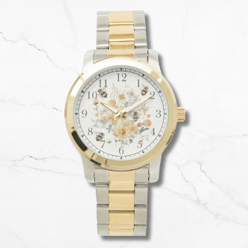 Modern Wildflower Floral Bee Stylish Chic Womans Watch by EvcoStudio at Zazzle
