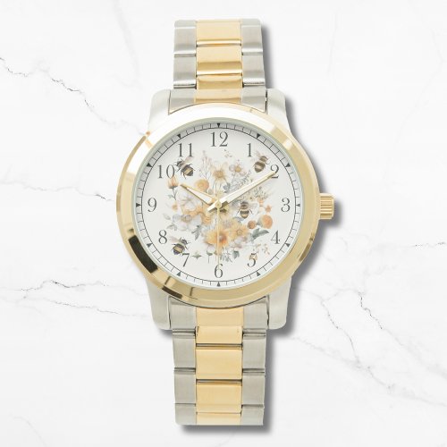 Modern Wildflower Floral Bee Stylish Chic Womans Watch