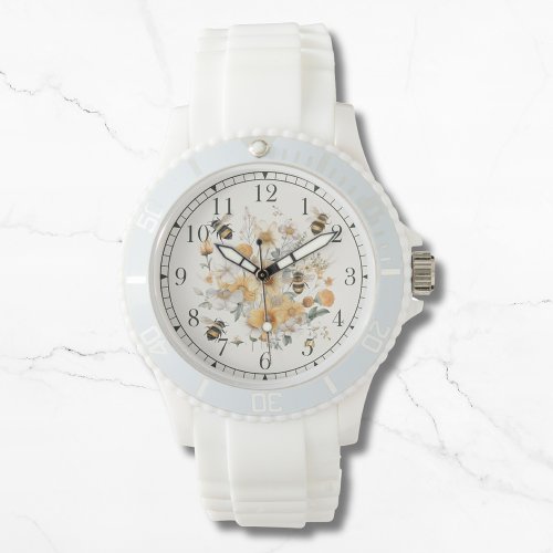 Modern Wildflower Floral Bee Stylish Chic Womans Watch