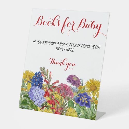 Modern Wildflower Floral Book for Baby Shower Game Pedestal Sign
