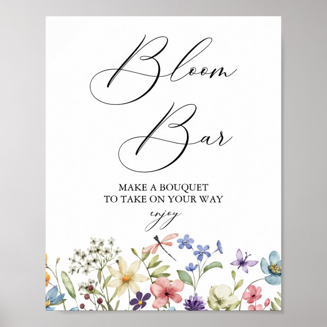 Modern Wildflower Floral Bridal Shower Bloom Bar Poster (Front)