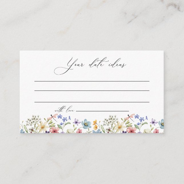 Modern Wildflower Floral Bridal Shower Date Ideas Enclosure Card (Front)