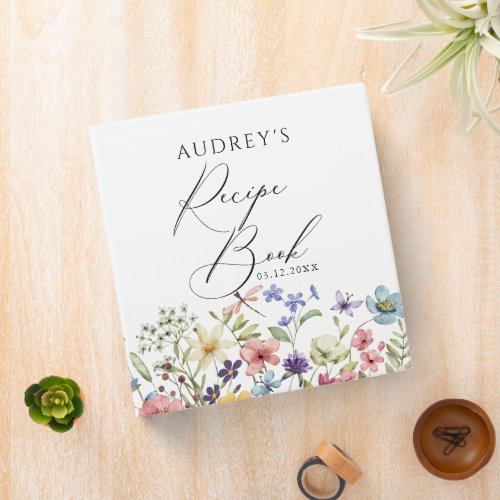 Modern Wildflower Floral Bridal Shower Recipe 3 Ring Binder