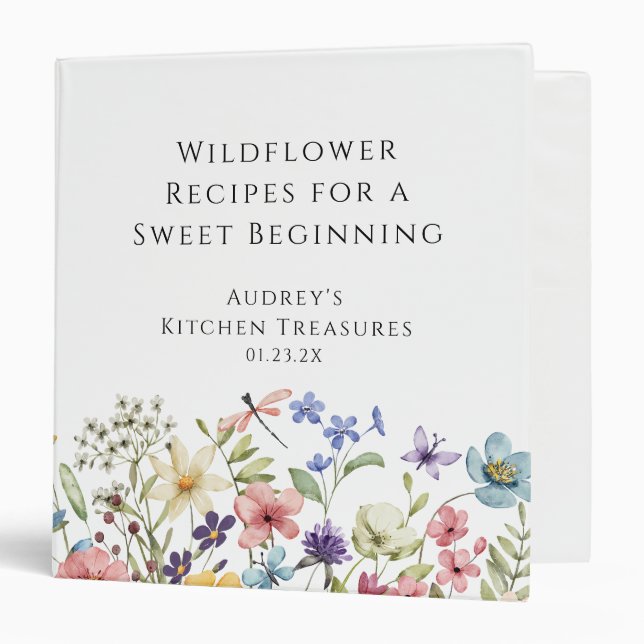 Modern Wildflower Floral Bridal Shower Recipe 3 Ring Binder (Front/Inside)