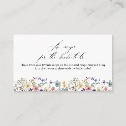 Modern Wildflower Floral Bridal Shower Recipe Enclosure Card