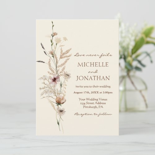 Modern Wildflower Floral Christian Bible Wedding Invitation