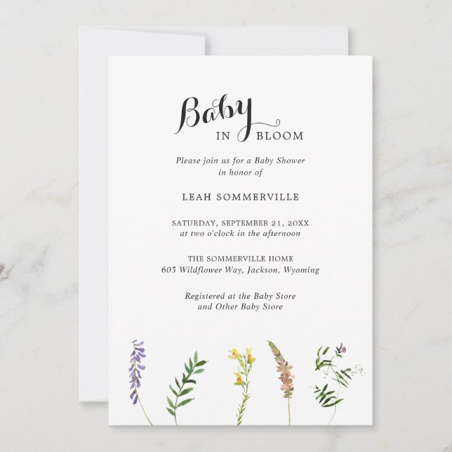 Modern Wildflower Floral Elegant Baby Shower Invitation (Front)