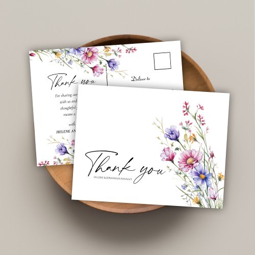 Modern Wildflower Floral Elegant Wedding Thank You Postcard