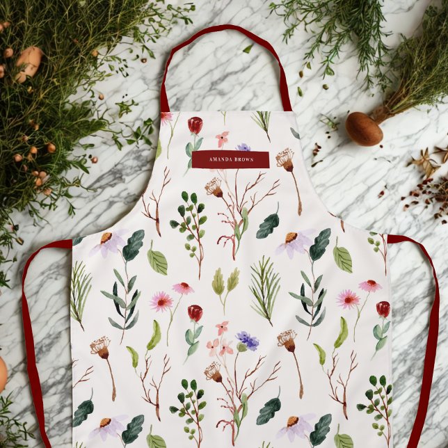 Modern Wildflower Floral Grace Chic Trendy Apron (Creator Uploaded)
