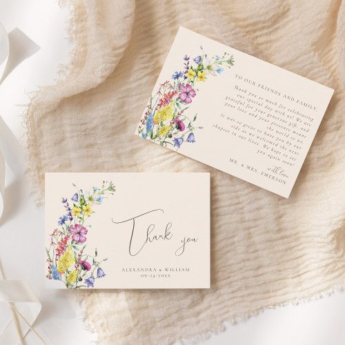 Modern Wildflower Floral Watercolor Wedding Thank You Card